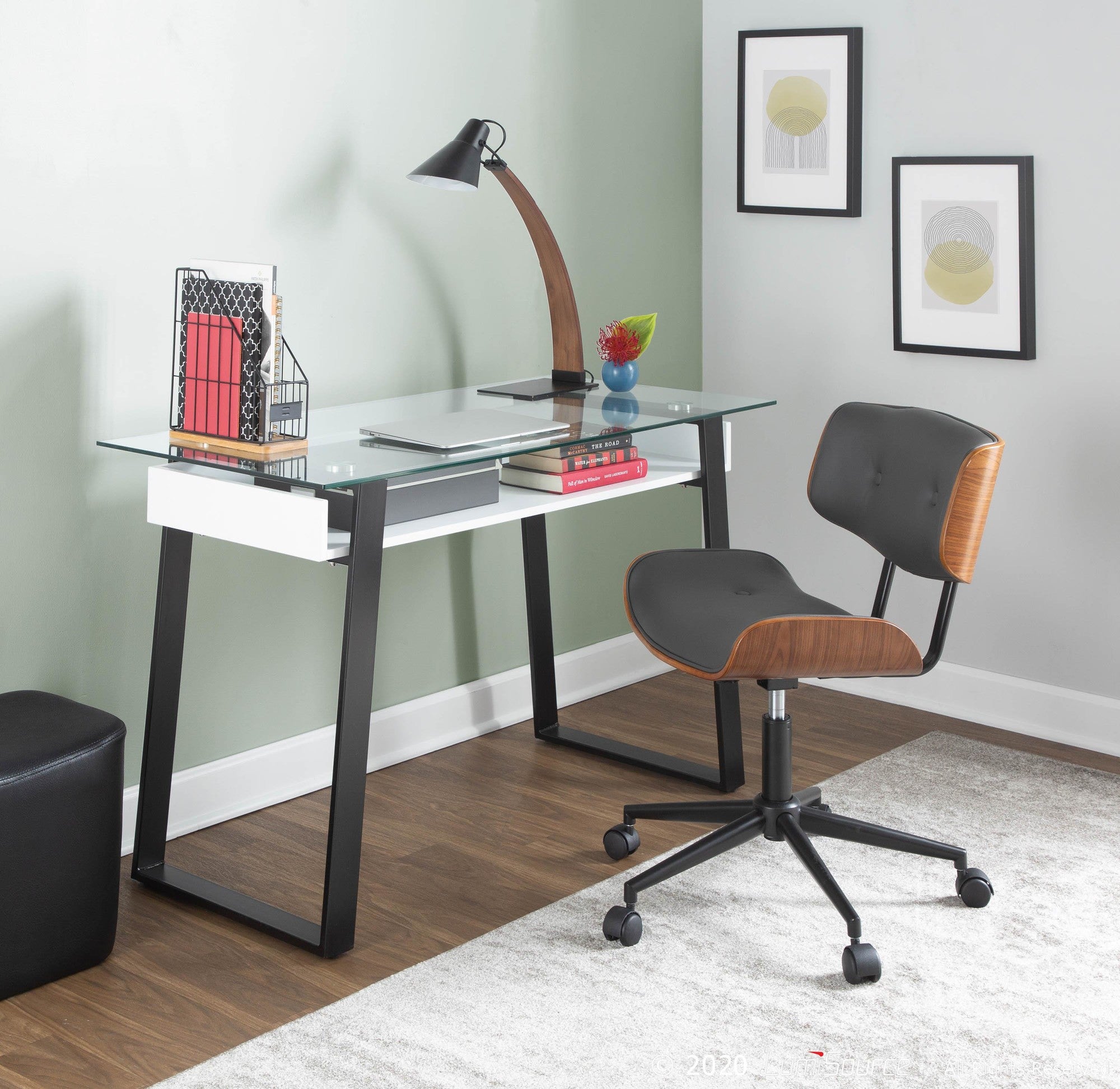 Lombardi Office Chair - Black Metal, Walnut Wood, Grey PU