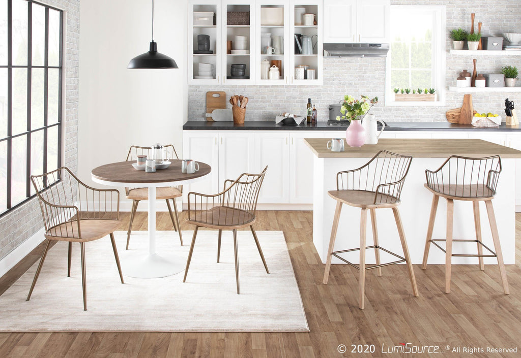 Winston 26" Fixed-Height Counter Stool - Whitewashed Wood, Antique Copper Metal