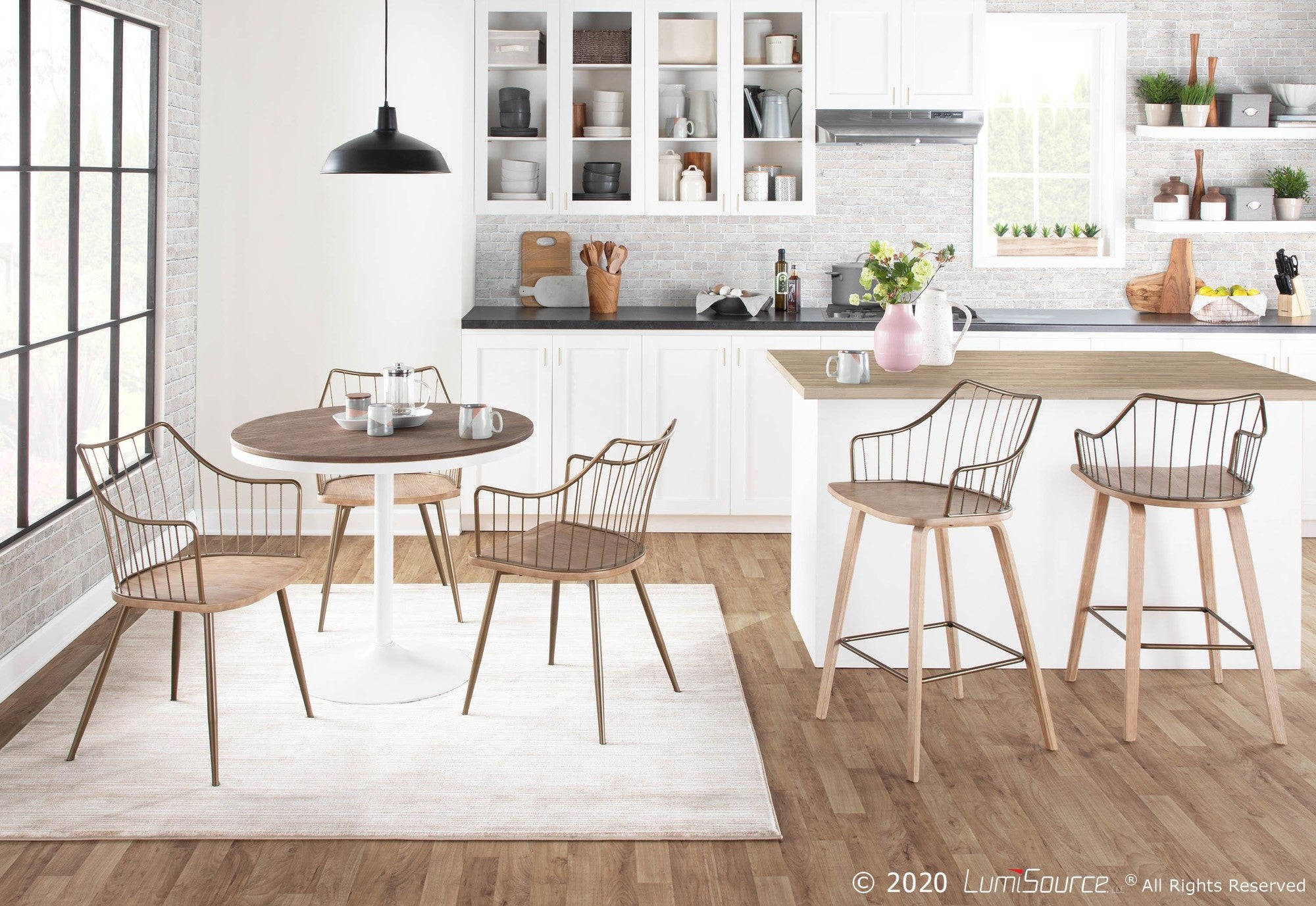 Winston 26" Fixed-Height Counter Stool - Whitewashed Wood, Antique Copper Metal