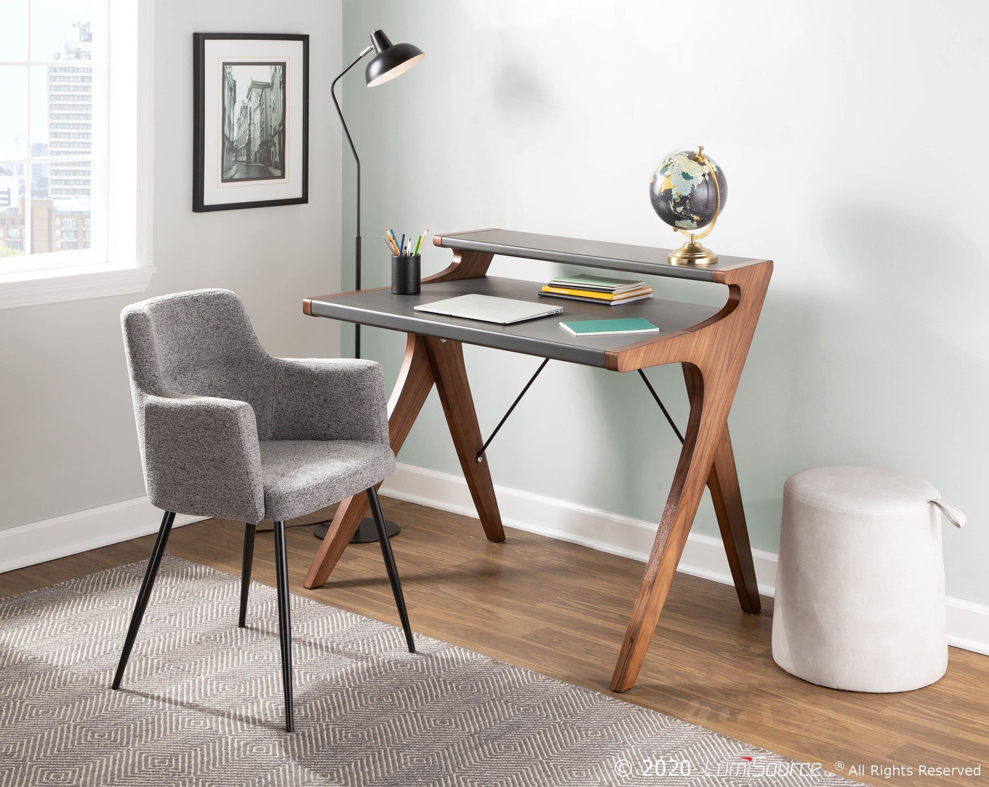 Archer Desk - Walnut Wood, Grey Wood