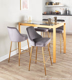 Marcel 25" Fixed-Height Counter Stool - Set of 2 - Gold Metal, Silver Velvet