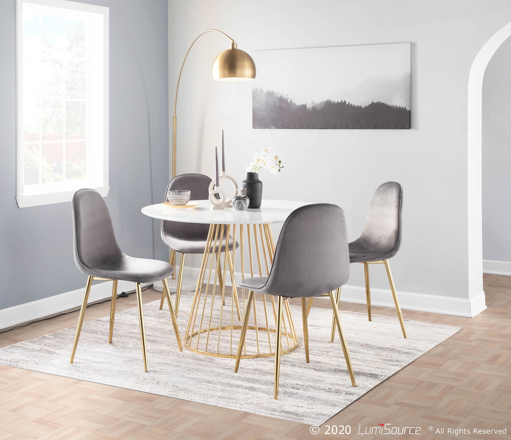 March Floor Lamp - White Marble, Antique Brass Metal