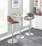 Fabrizzi Adjustable Barstool - Set of 2 - Chrome Metal, Walnut Wood, Grey Noise Fabric