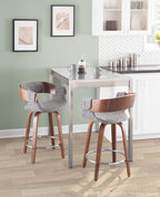 Elisa 24" Fixed-Height Counter Stool - Set of 2 - Walnut Wood, Grey Noise Fabric, Chrome