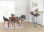 Fabrizzi Adjustable Barstool - Set of 2 - Chrome Metal, Walnut Wood, Grey Noise Fabric