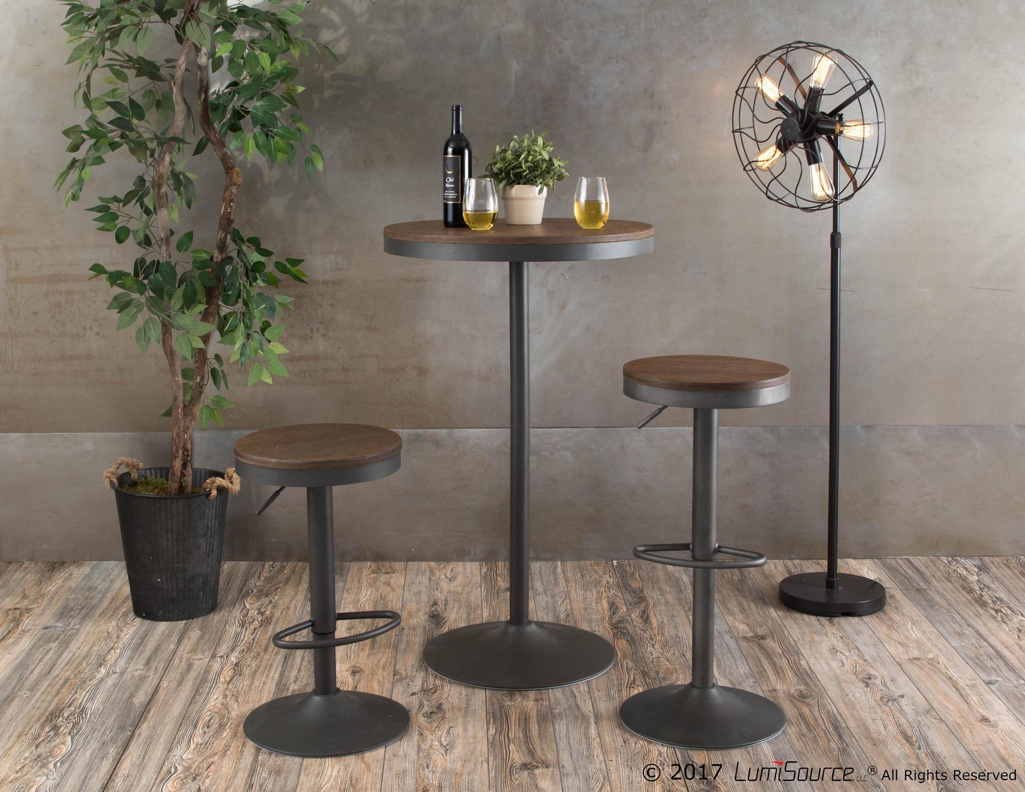 Dakota Pub Set - Antique Metal, Brown Bamboo