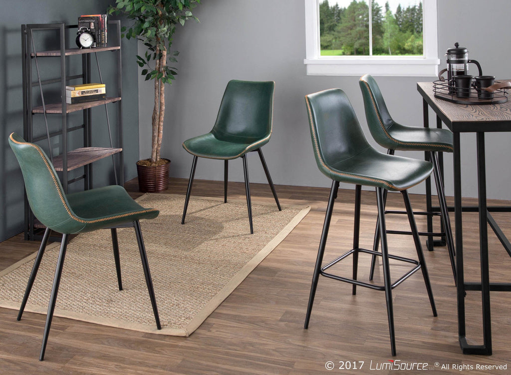 Durango Dining Chair - Set of 2 - Black Metal, Green PU, Orange Zig Zag Stitching