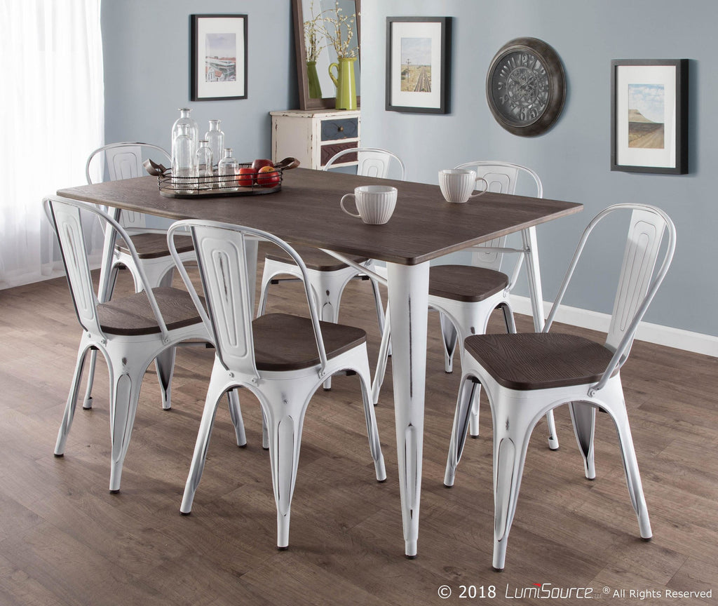 Oregon Dining Chair - Set of 2 - Vintage White Metal, Espresso Bamboo
