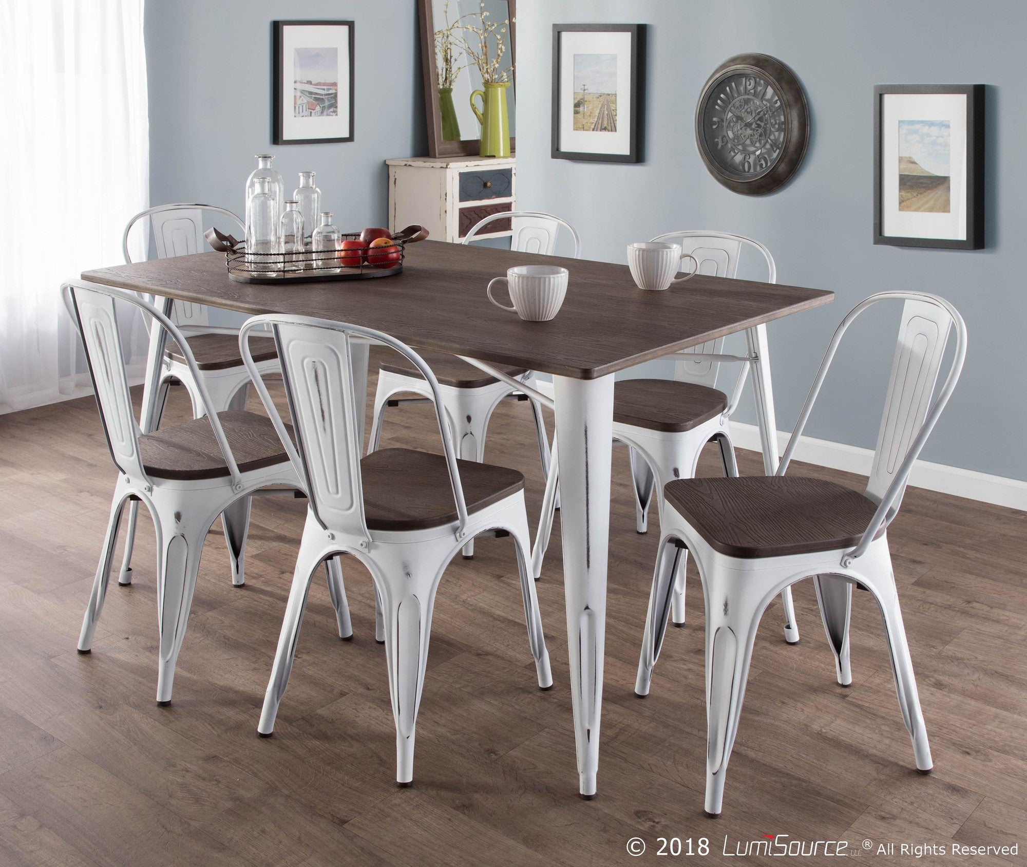 Oregon Dining Chair - Set of 2 - Vintage White Metal, Espresso Bamboo