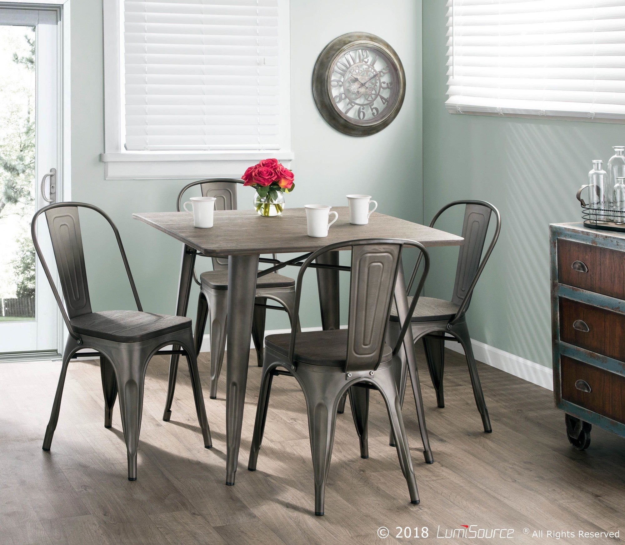 Oregon Dinette Table - Antique Metal, Espresso Bamboo