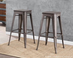 Oregon 30" Fixed-Height Barstool - Set of 2 - Antique Metal, Espresso Bamboo