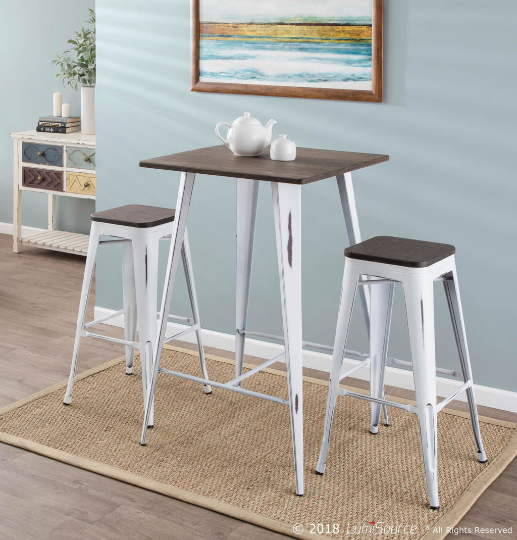 Oregon 30" Fixed-Height Barstool - Set of 2 - Vintage White Metal, Espresso Bamboo
