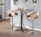 Vintage Mod Adjustable Barstool - Chrome Metal, Walnut Wood, Cream Fabric