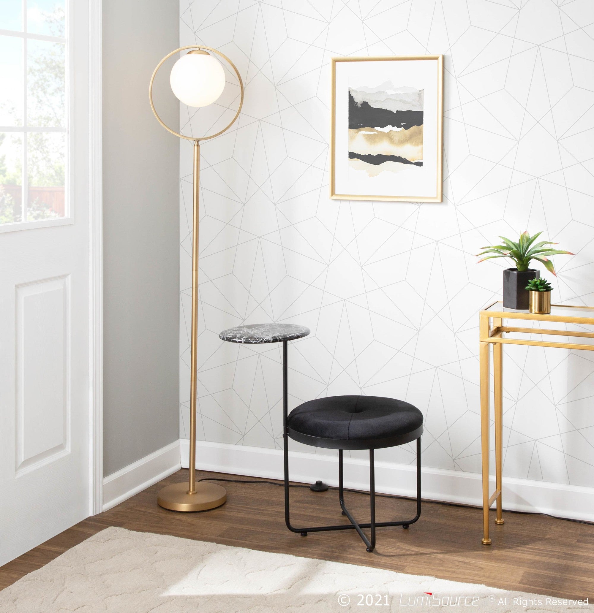 Moon Floor Lamp - Gold Metal, Frosted Glass