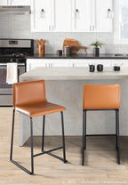 Mara 26" Fixed-Height Counter Stool - Set of 2 - Black Metal, Camel PU