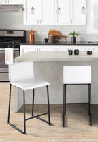Mara 26" Fixed-Height Counter Stool - Set of 2 - Black Metal, White PU