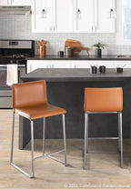 Mara 26" Fixed-Height Counter Stool - Set of 2 - Stainless Steel, Camel PU