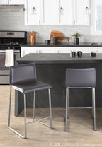Mara 26" Fixed-Height Counter Stool - Set of 2 - Stainless Steel, Grey PU