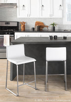 Mara 26" Fixed-Height Counter Stool - Set of 2 - Stainless Steel, White PU
