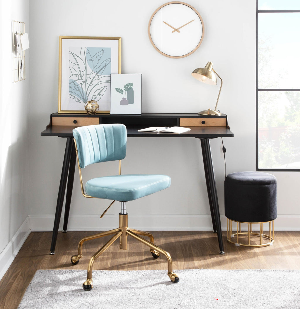 Tania Task Chair - Gold Metal, Light Blue Velvet