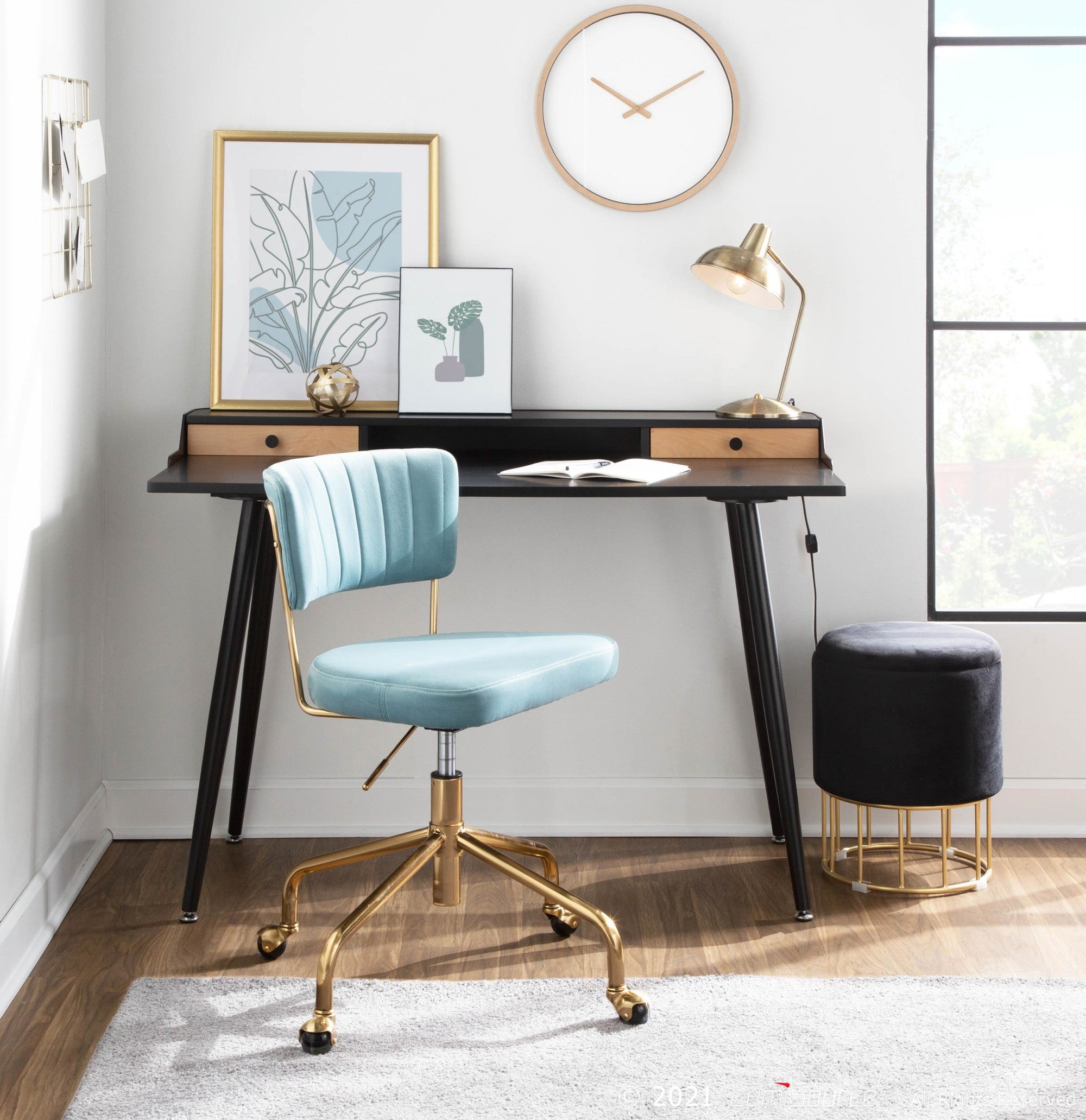 Tania Task Chair - Gold Metal, Light Blue Velvet