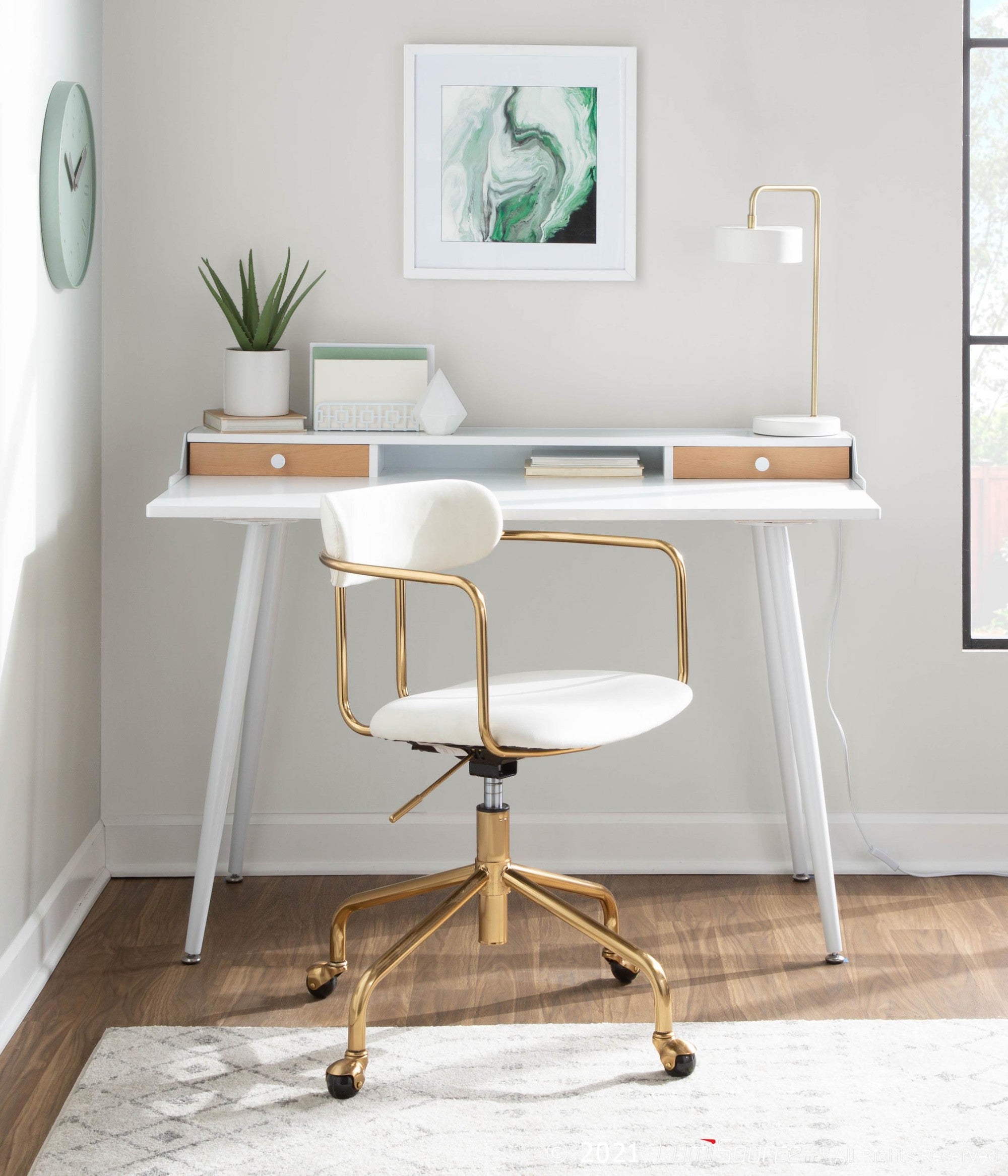 Harvey Desk - White Steel, White Wood, Natural Wood