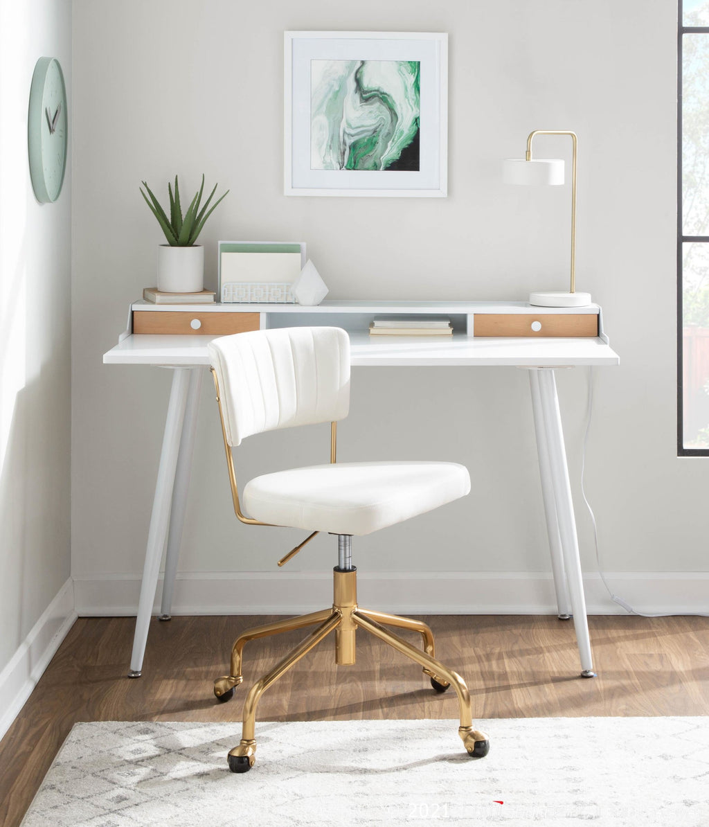 Harvey Desk - White Steel, White Wood, Natural Wood