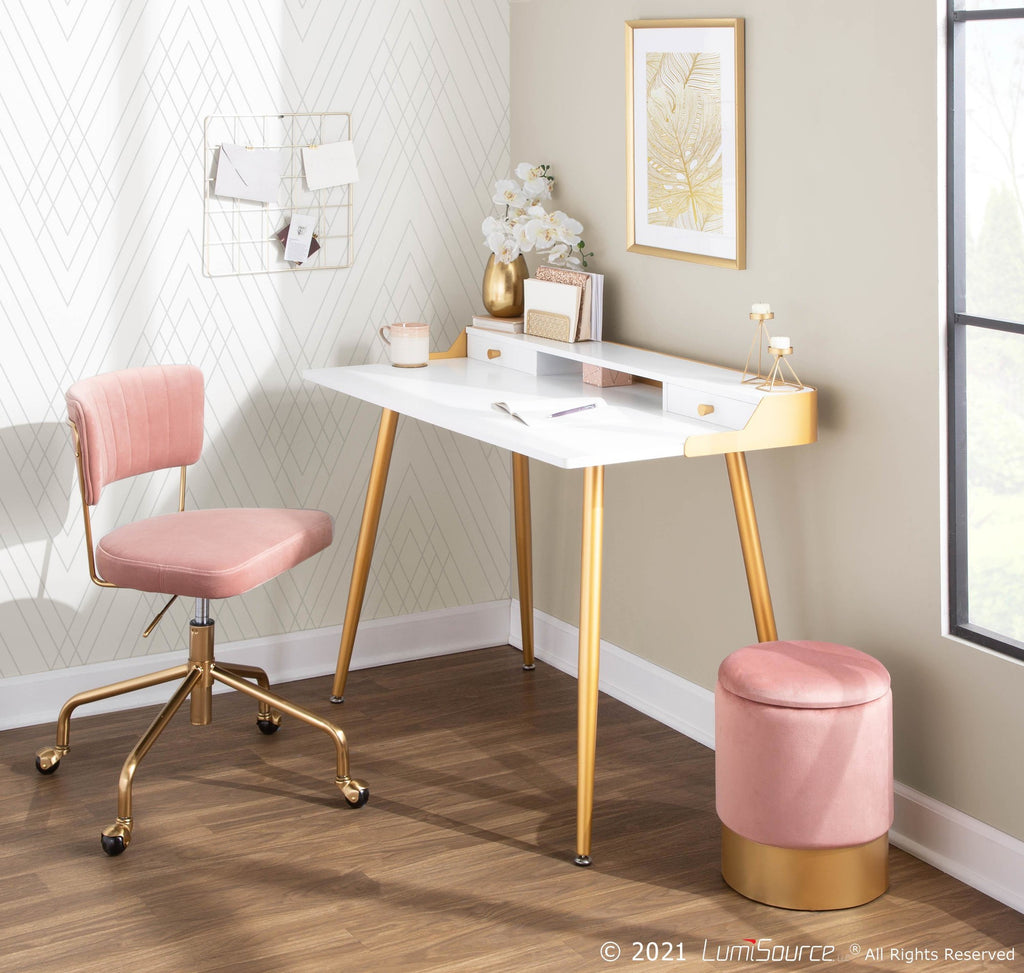 Tania Task Chair - Gold Metal, Pink Velvet