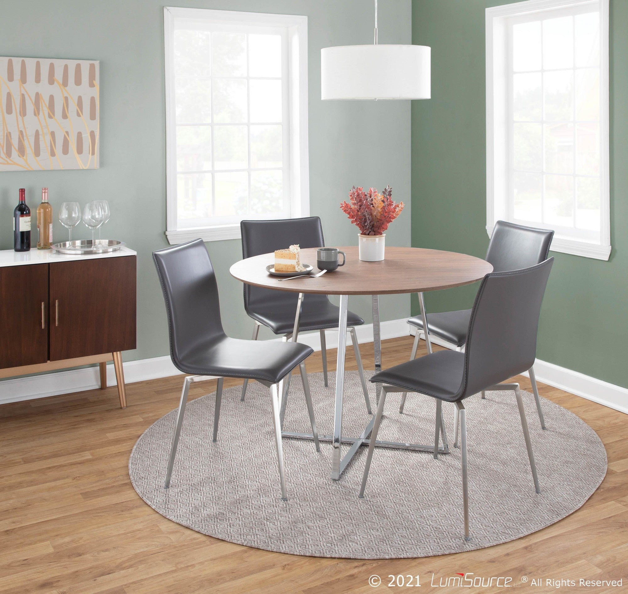 Mason Upholstered Chair - Set of 2 - Brushed Stainless Steel, Grey PU