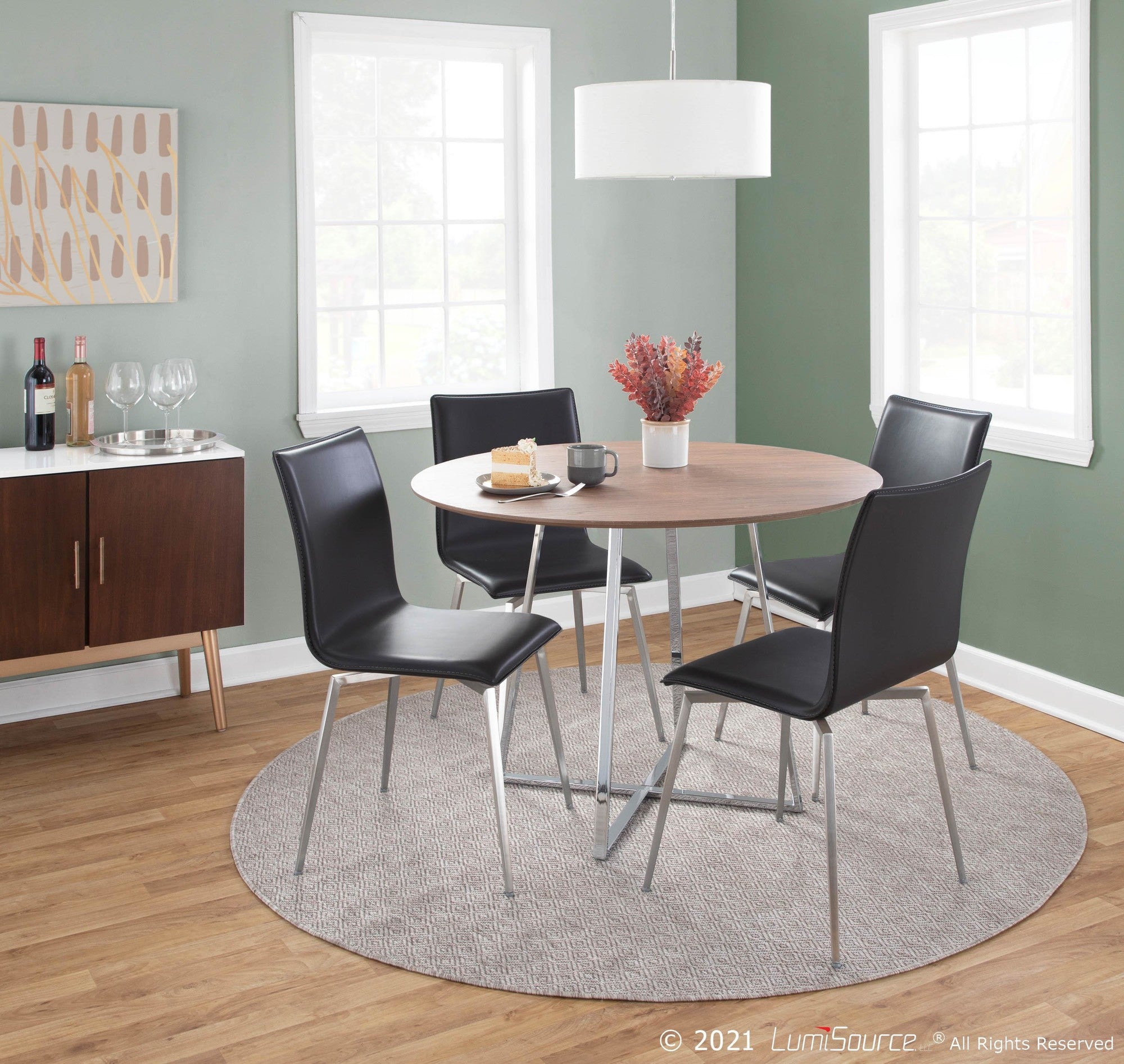 Mason Upholstered Chair - Set of 2 - Brushed Stainless Steel, Black PU