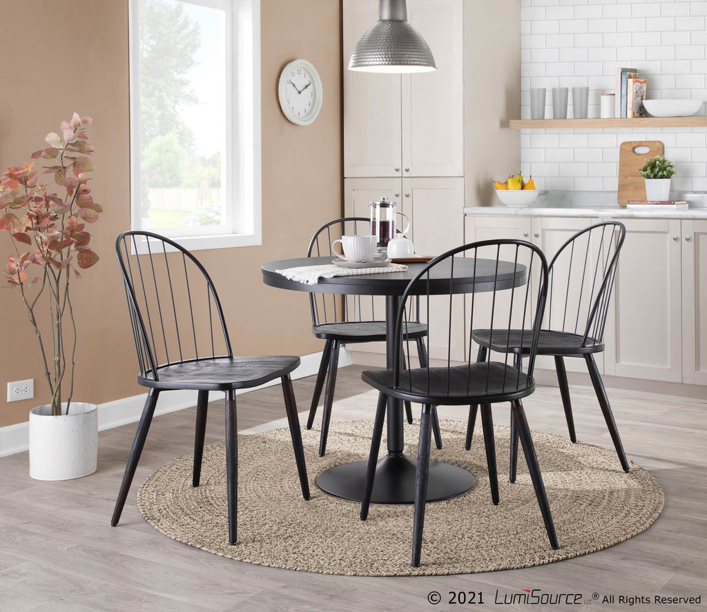 Riley High Back Chair - Set of 2 - Black Metal, Black Wood