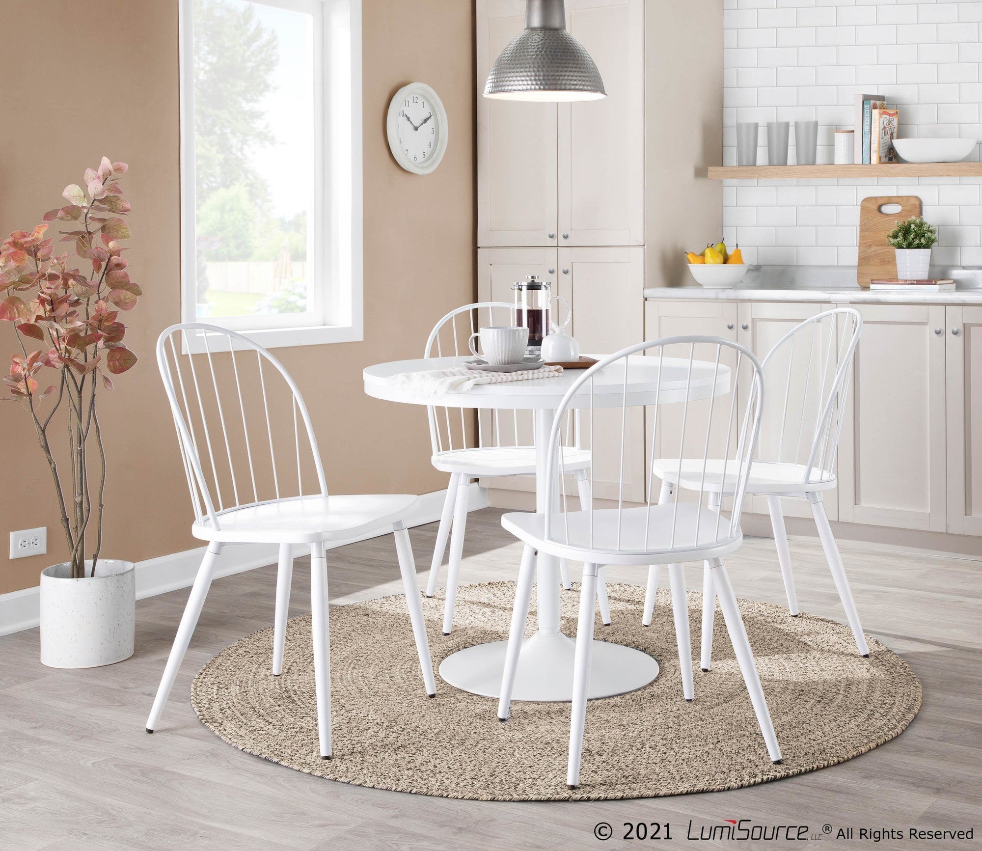 Dakota Dining Table - White Steel, White Wood