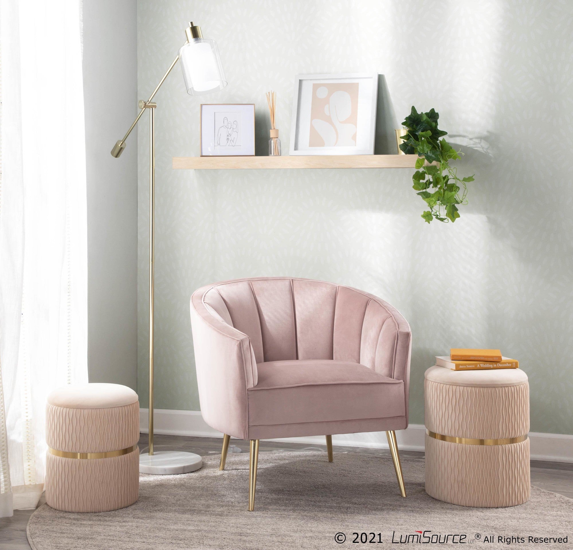 Tania Accent Chair - Gold Metal, Blush Velvet