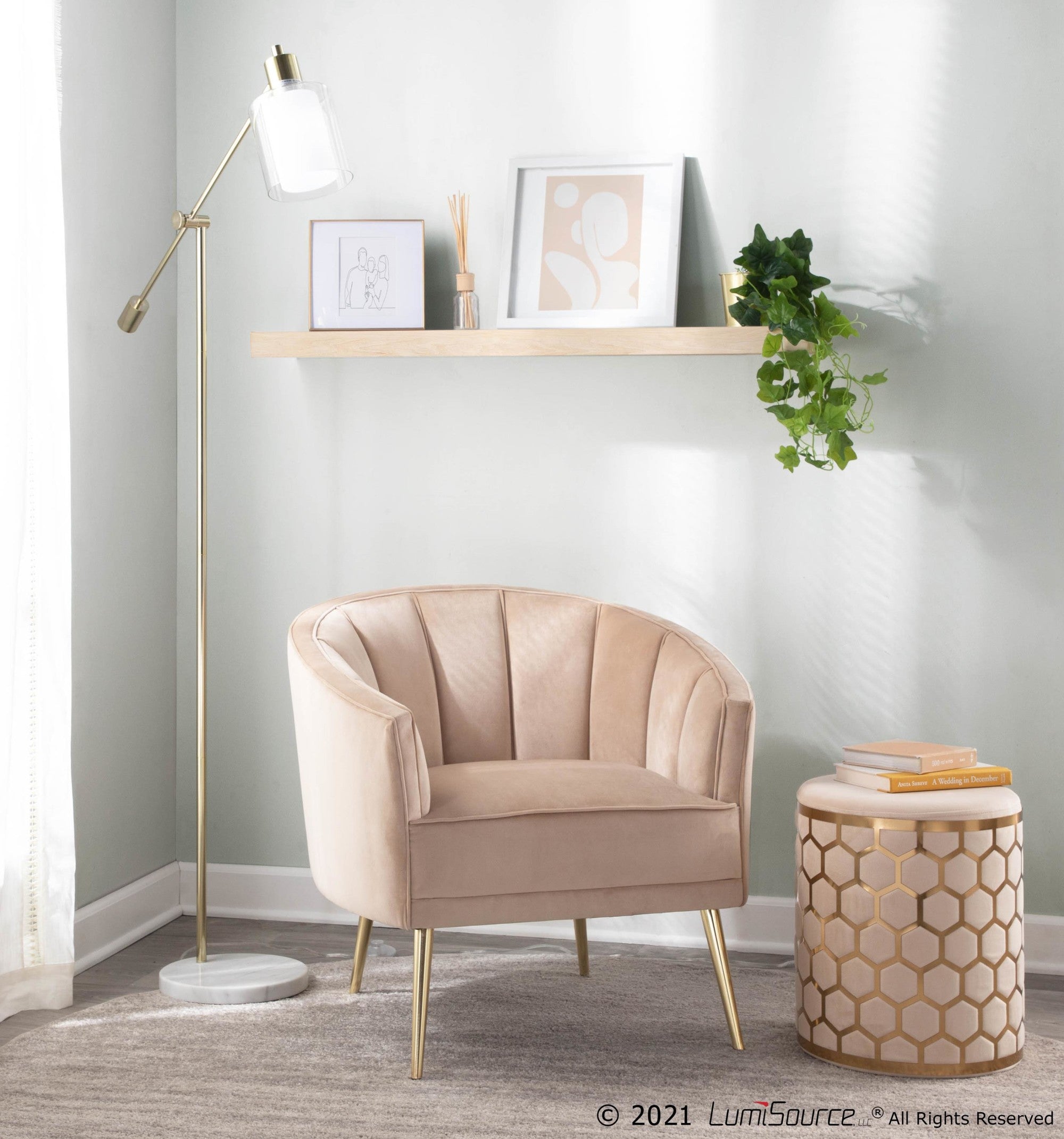 Tania Accent Chair - Gold Metal, Champagne Velvet