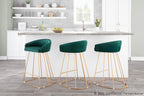 Canary Counter Stool - Set of 2 - Gold Metal, Green Velvet