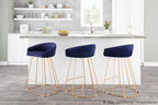 Canary Counter Stool - Set of 2 - Gold Metal, Blue Velvet