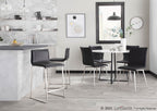 Mara 26" Fixed-Height Counter Stool - Set of 2 - Stainless Steel, Black PU