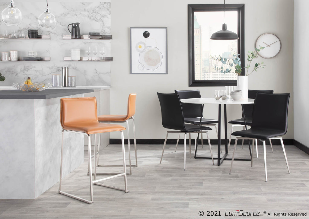 Mason Upholstered Chair - Set of 2 - Brushed Stainless Steel, Black PU