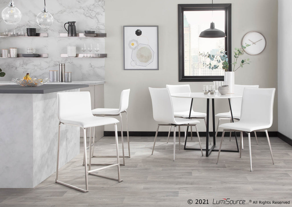 Mason Upholstered Chair - Set of 2 - Brushed Stainless Steel, White PU