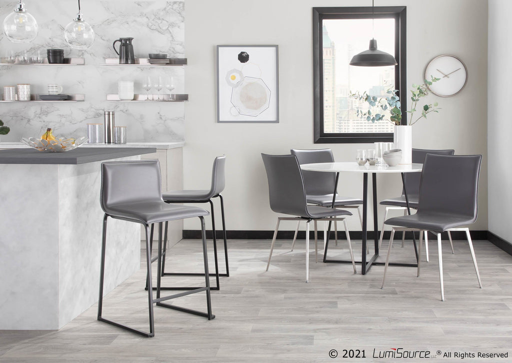 Mason Upholstered Chair - Set of 2 - Brushed Stainless Steel, Grey PU
