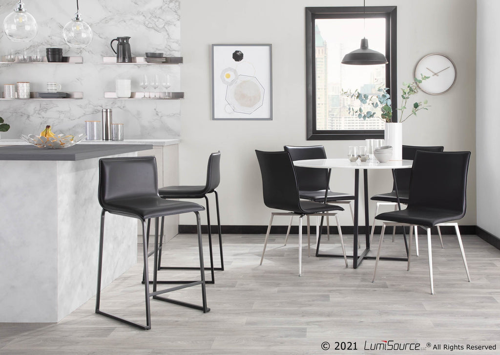 Mason Upholstered Chair - Set of 2 - Brushed Stainless Steel, Black PU