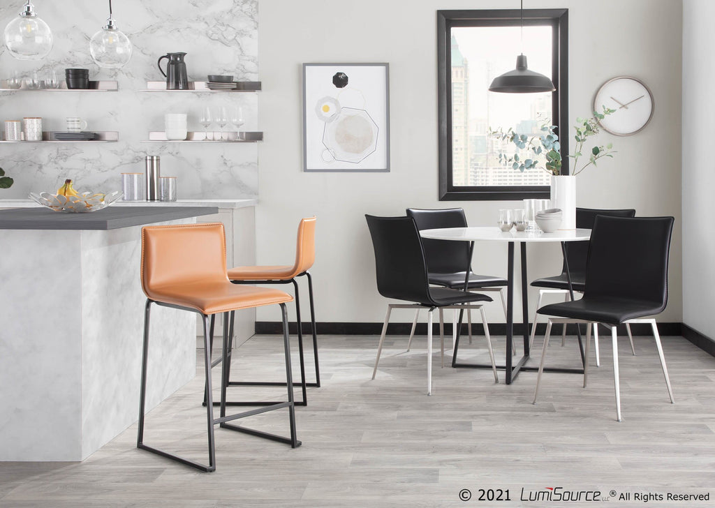 Mara 26" Fixed-Height Counter Stool - Set of 2 - Black Metal, Camel PU