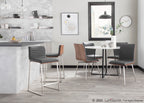 Mara 26" Fixed-Height Counter Stool - Set of 2 - Brushed Stainless Steel, Walnut Wood, Grey PU