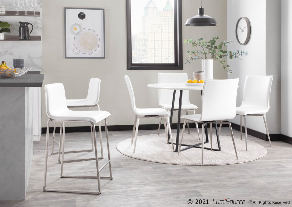 Mara 26" Fixed-Height Counter Stool - Set of 2 - Stainless Steel, White PU