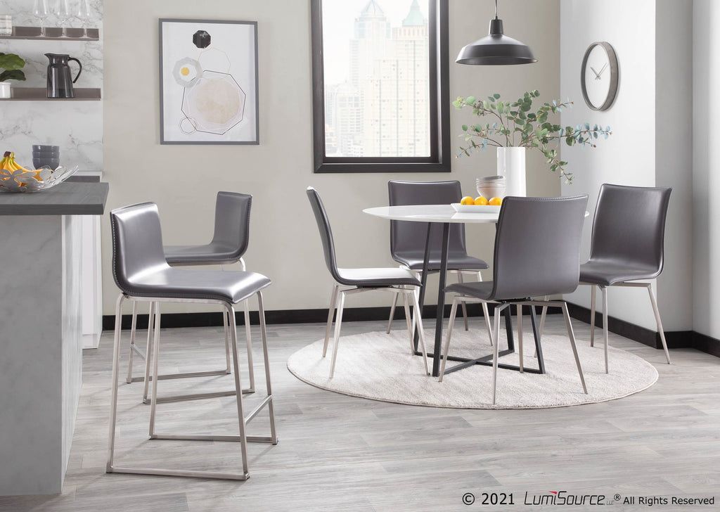 Mason Upholstered Chair - Set of 2 - Brushed Stainless Steel, Grey PU