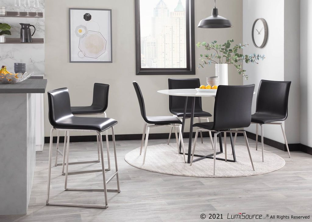 Mason Upholstered Chair - Set of 2 - Brushed Stainless Steel, Black PU
