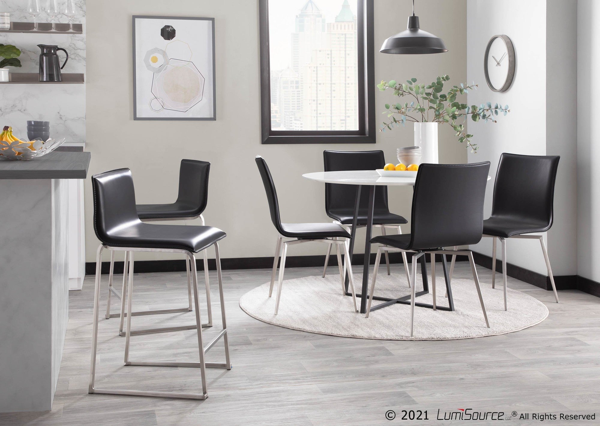 Mason Upholstered Chair - Set of 2 - Brushed Stainless Steel, Black PU