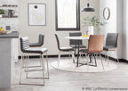 Mara 26" Fixed-Height Counter Stool - Set of 2 - Brushed Stainless Steel, Walnut Wood, Grey PU