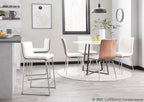 Mara 26" Fixed-Height Counter Stool - Set of 2 - Brushed Stainless Steel, Walnut Wood, White PU