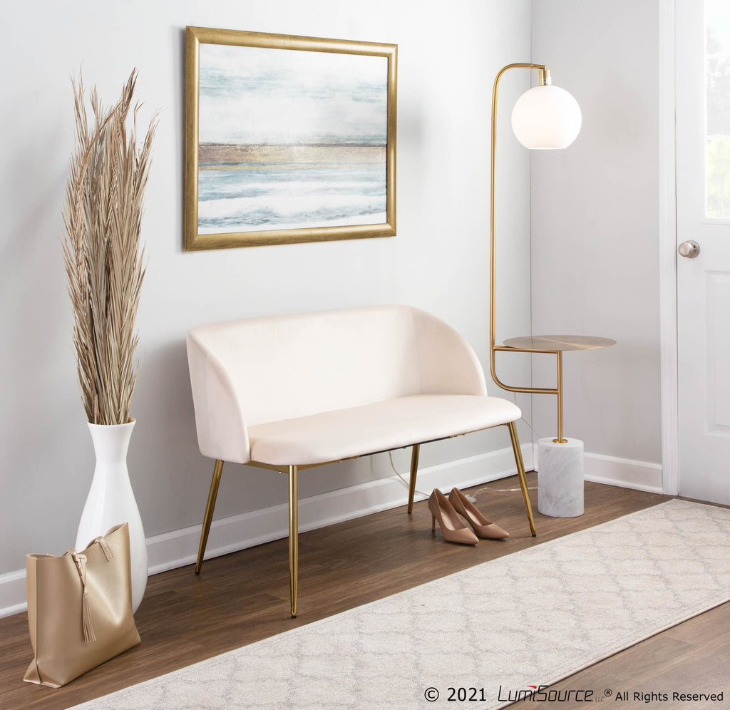 Symbol Floor Lamp With Side Table - White Marble, Gold Metal, White Shade